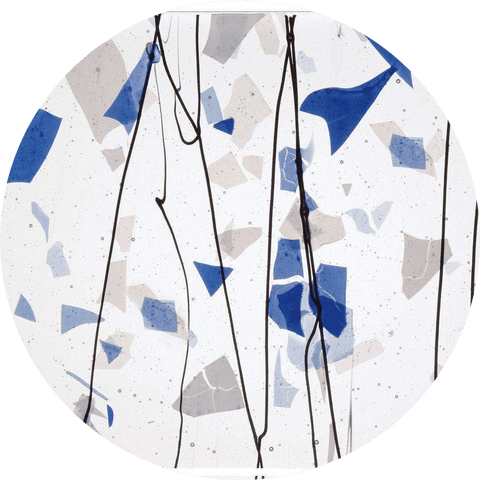 Collage Glass Circles - Blue and White on Clear (4119) 3mm - The Glass Underground