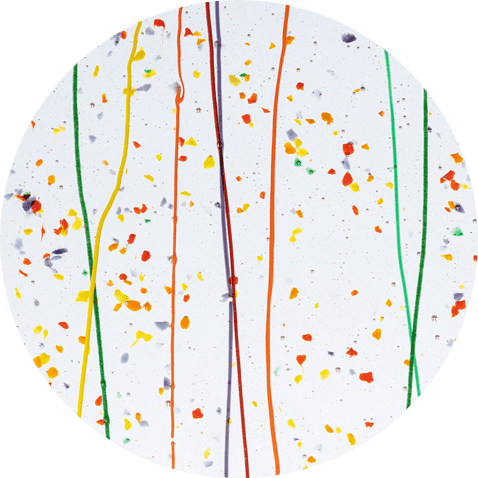 Collage Glass Circles - Rainbow Frit and Streamers on Clear (4247) - The Glass Underground