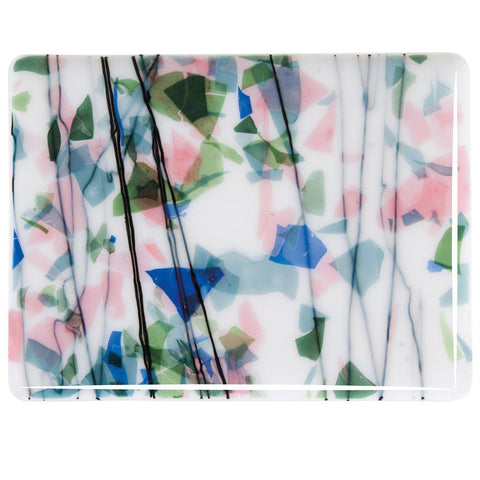 Spring: Blue, Green, Aqua and Pink on White (4010) 3mm-1/2 Sheet-The Glass Underground