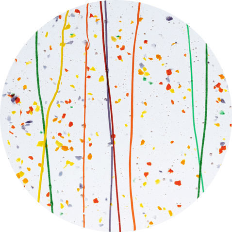 Collage Glass Circles - Rainbow Frit and Streamers on Clear (4247) - The Glass Underground 