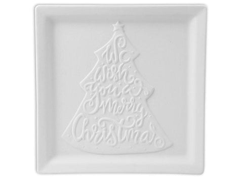 Textured Merry Christmas Tree Square Plate - The Glass Underground 